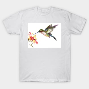 Flying Hummingbird and Flower T-Shirt